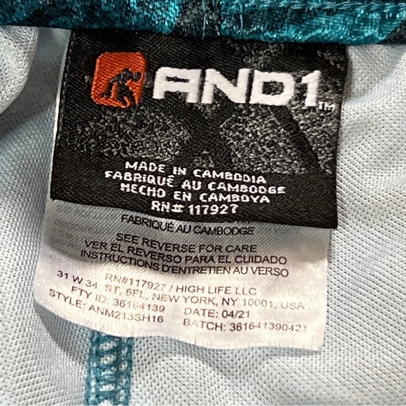 AND1 Men’s Shorts Size 3XL Shiny Teal Black Training Active Workout Basketball - Picture 10 of 10